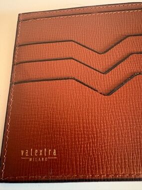 Valextra Brown Leather Slim Card Case and wallet with Gold Logo